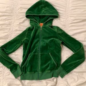 JUICY COUTURE GREEN VELOUR HOODIE ZIP UP - SMALL